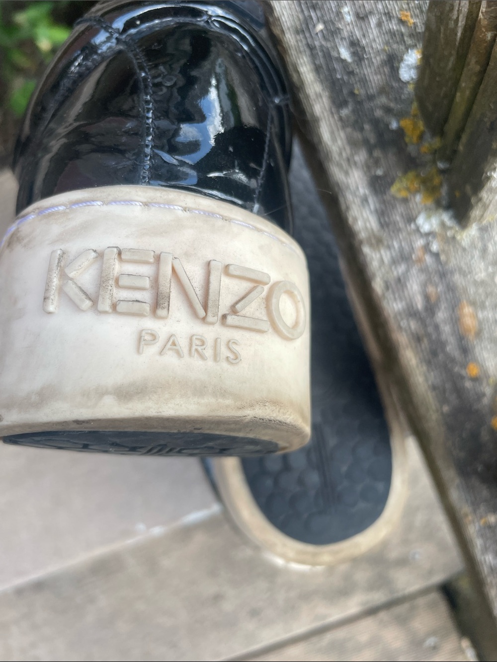Kenzo Black Patent Platform Lace-Up Sneakers With Cream Sole View 4